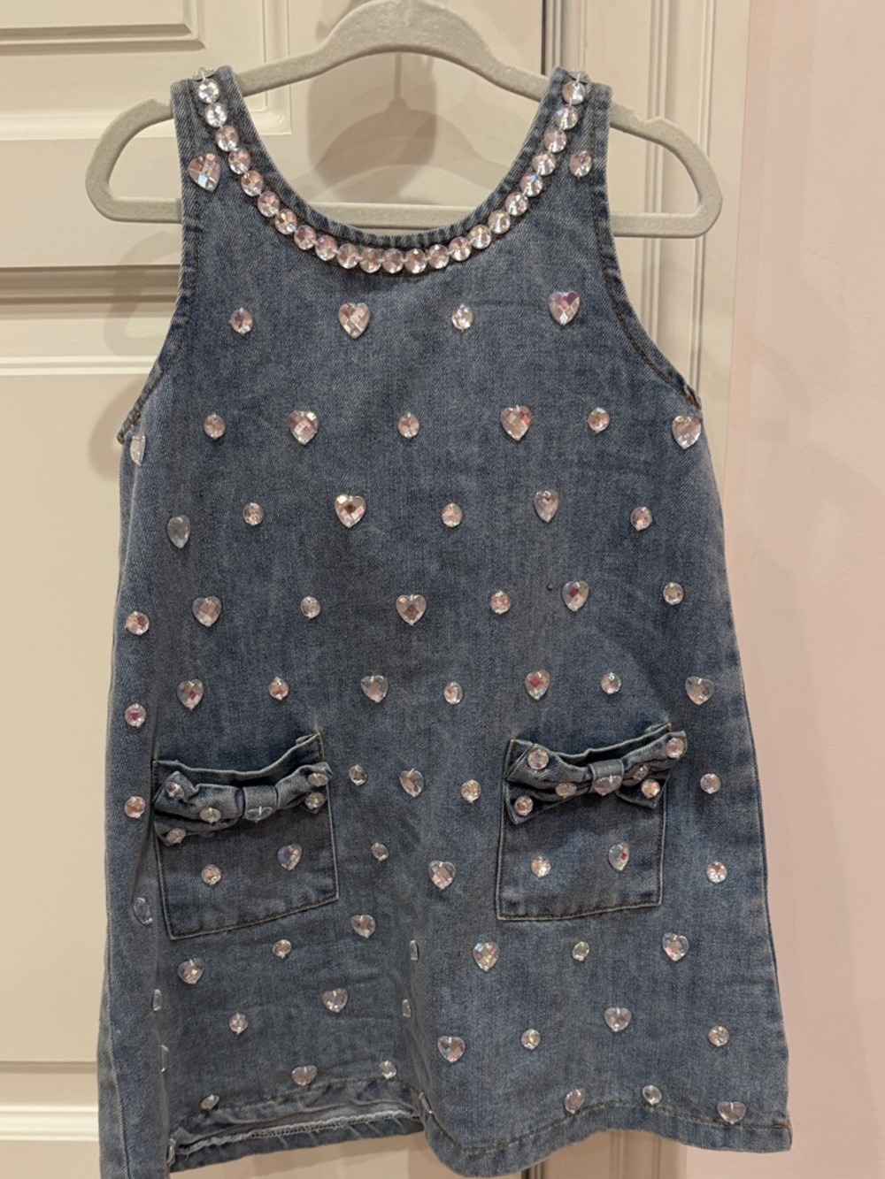 Lola + The Boys Denim Blue Jeweled Heart Pocket Dress
